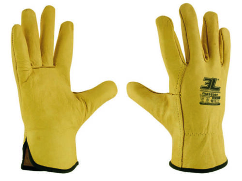 Guante de piel flor de vacuno con ajuste elástico en muñeca [MASSTER]