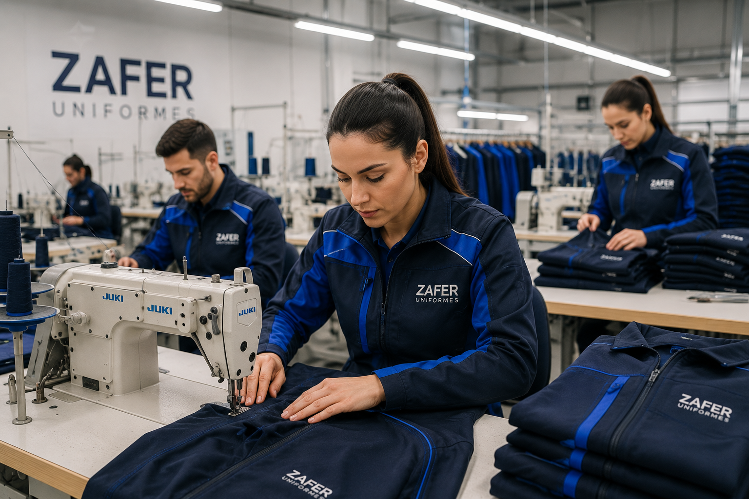 Costura a máquina de uniformes laborales a medida - Zafer Uniformes
