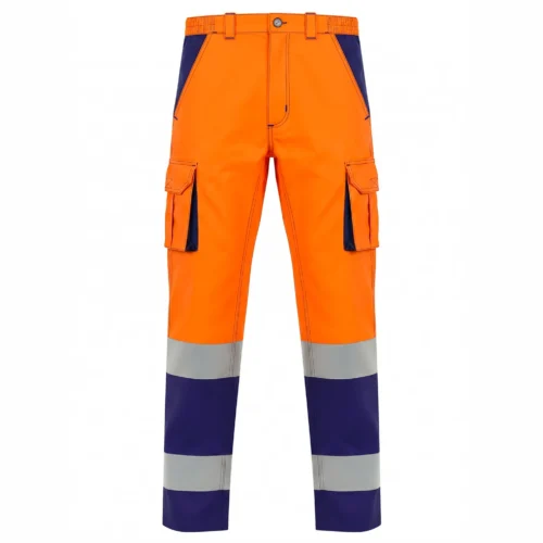 zafer uniformes y ropa de trabajo pantalon alta visibilidad dos bandas reflectantes naranja azul marino