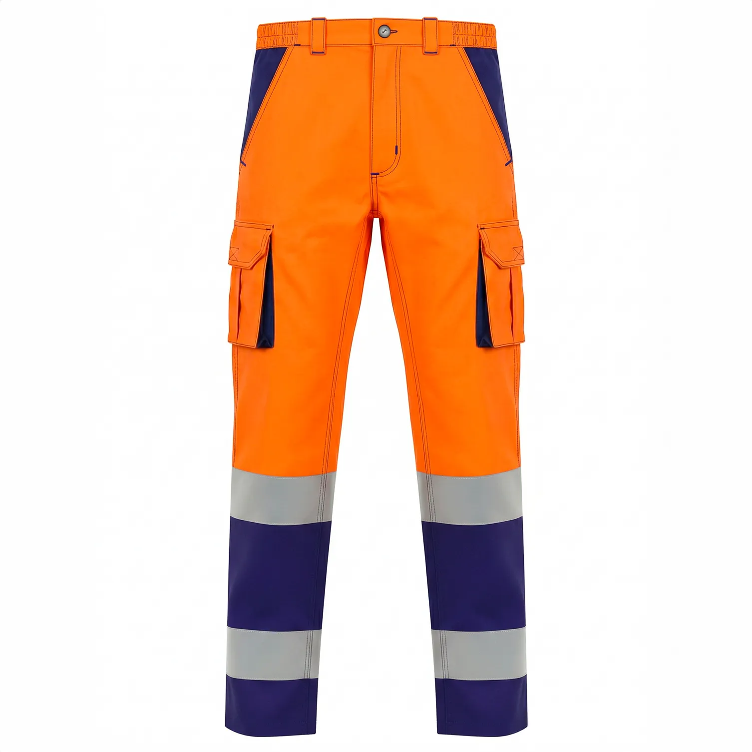 zafer uniformes y ropa de trabajo pantalon alta visibilidad dos bandas reflectantes naranja azul marino