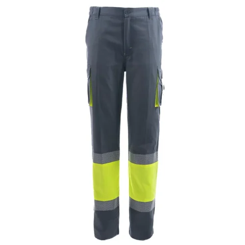 zafer uniformes y ropa de trabajo pantalon alta visibilidad dos bolsillos laterales gris amarillo1