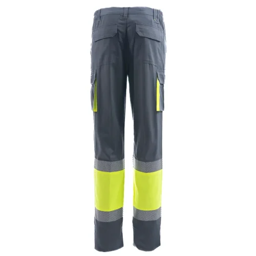 zafer uniformes y ropa de trabajo pantalon alta visibilidad dos bolsillos laterales gris amarillo2